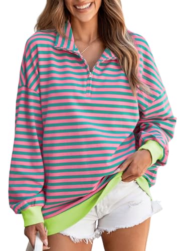トップス Comfy Pullover SS Shirt women L EVALESS Sweatshirt for Women Fashion Oversized Striped Long